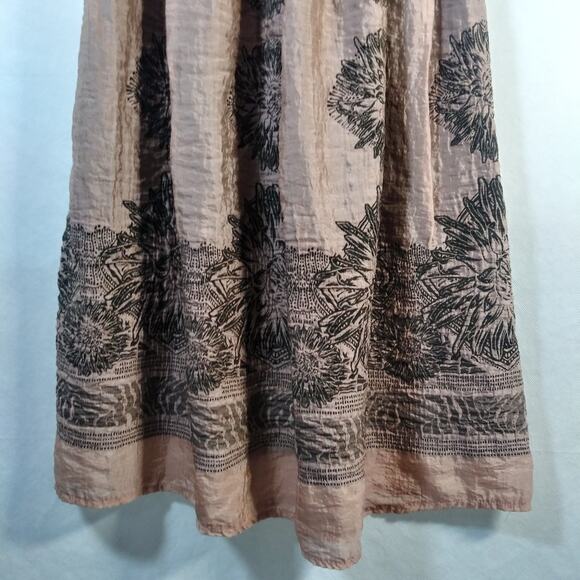 Lapis Smocked Sleeveless Brown Embroidered Dress Boho Festival Size OS - Picture 3 of 9